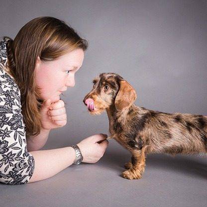 Jess with Dottie a pin-wire Miniature Dachshund puppy